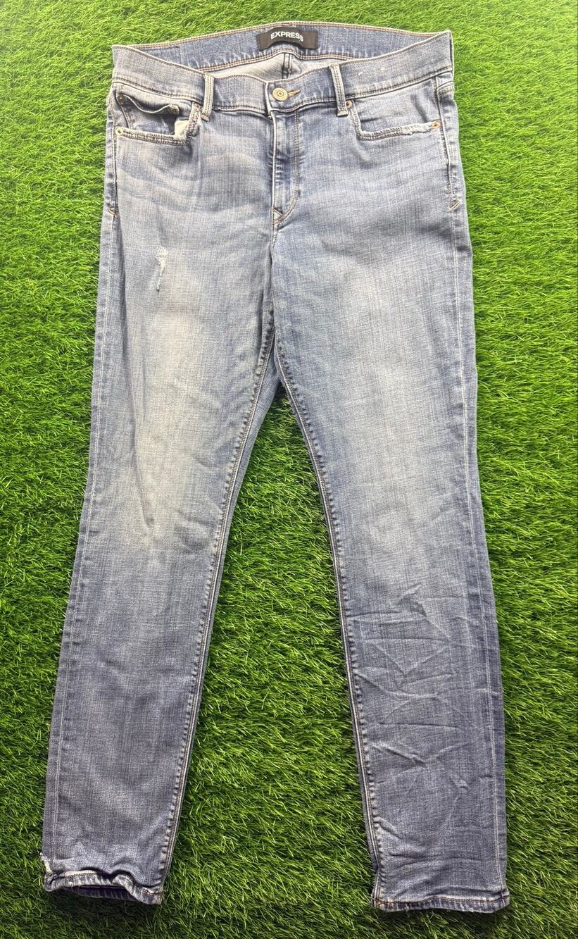 Express Performance Super Skinny Jeans Womens 12R Mid Rise Blue Stretch Denim